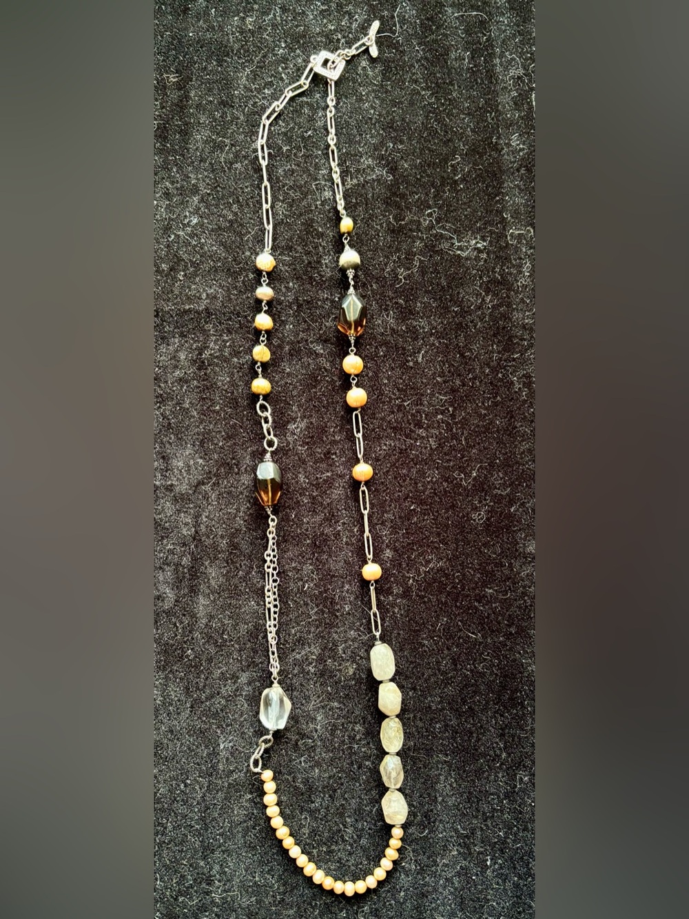 Spilda N1421 Sterling Silver Pearl Smoky Quartz 35” Necklace Retired